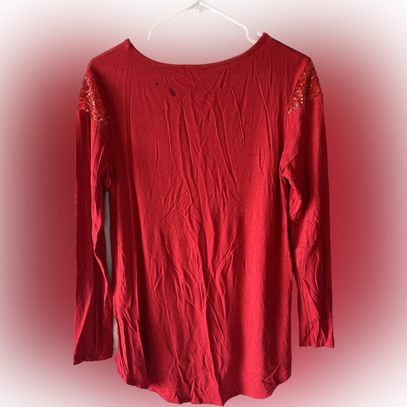 Long sleeve red top with sequins near shoulders. Size small - Picture 2 of 3